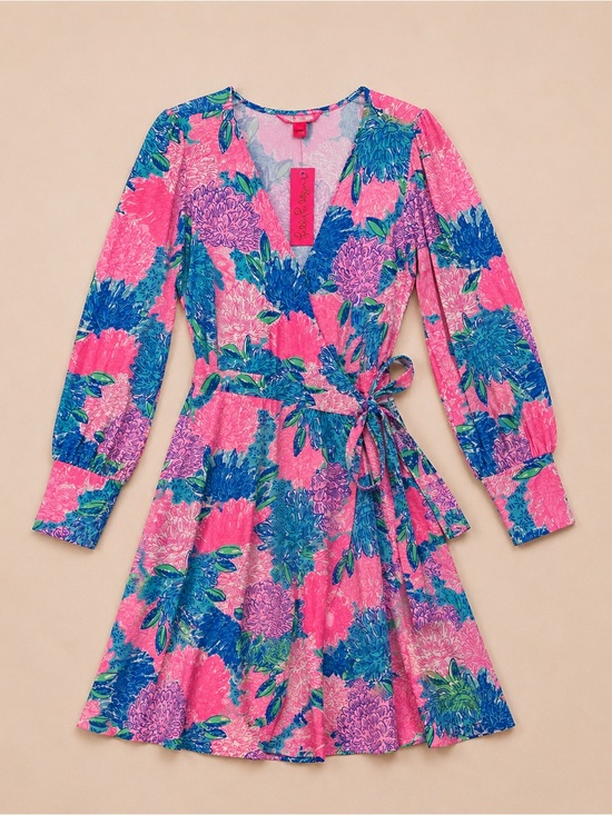 Lilly Pulitzer Dresses & Skirts - Lily Pulitzer Pink Floral Wrap Dress with Blue & Purple Accents